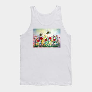 Summer meadow flowers and bees watercolor Tank Top